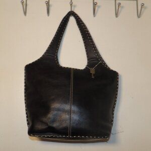 Vintage 90s Fossil Black Leather Hobo Bag #75032